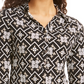 Camisa polo feminina Charter Club com estampa de manga 3/4, preta, tamanho pequeno