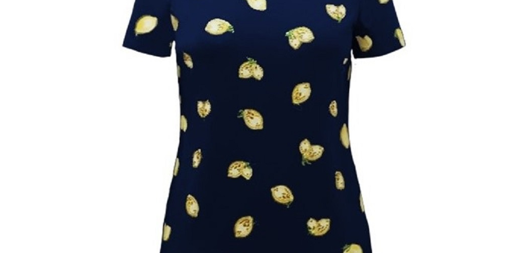 Blusa de algodão com estampa botânica e decote redondo feminina Karen Scott, azul, tamanho médio