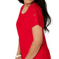 Vestido de algodão feminino Karen Scott com botões e ombros de fora, tamanho grande, vermelho
