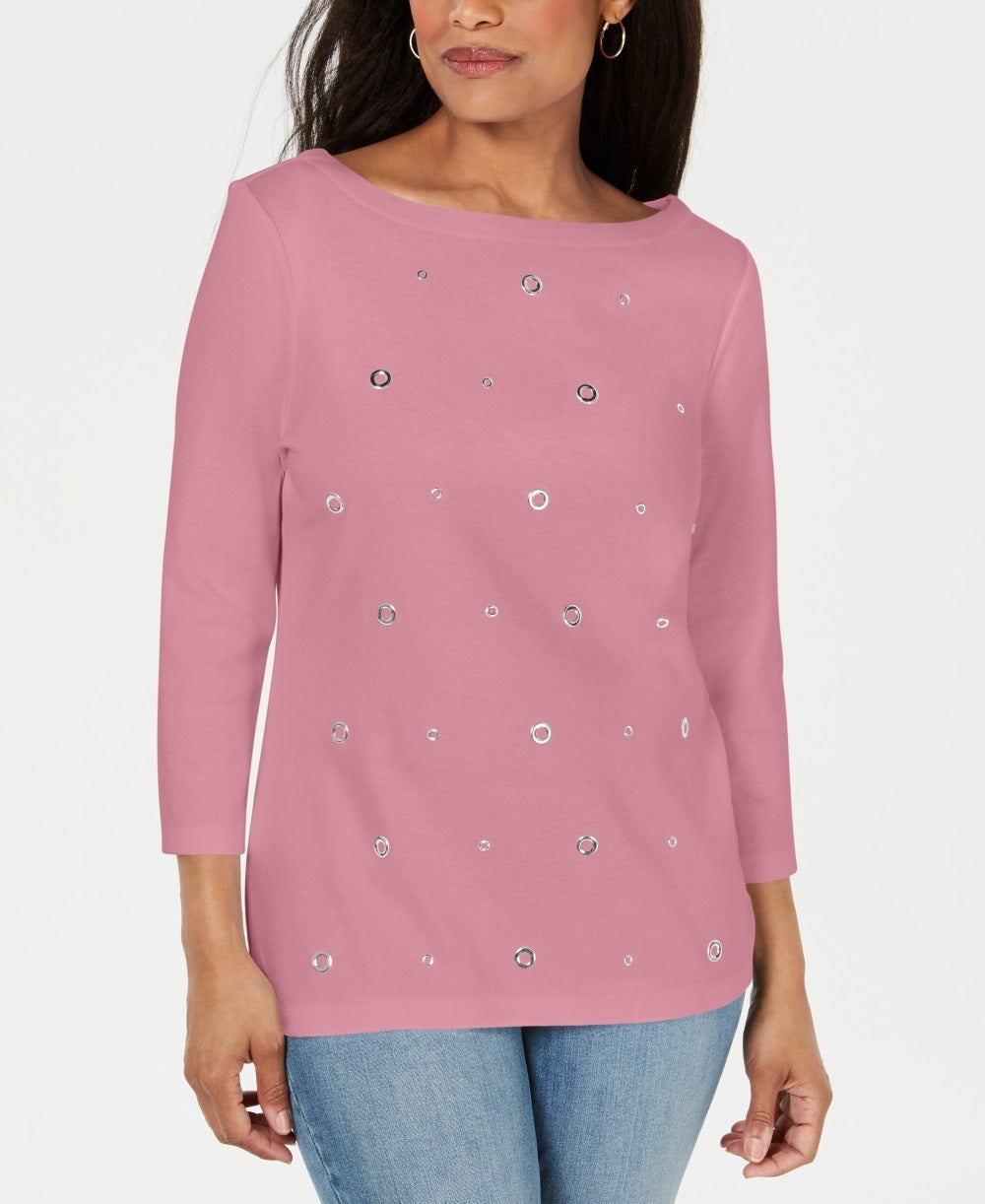 Karen Scott Top Feminino de Algodão com Ilhós Rosa Tamanho X-S