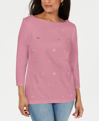 Karen Scott Top Feminino de Algodão com Ilhós Rosa Tamanho X-S