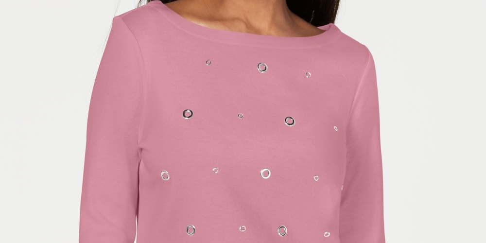 Karen Scott Top Feminino de Algodão com Ilhós Rosa Tamanho X-S