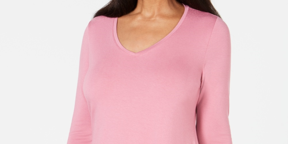 JM Collection Top feminino com decote em V e bainha em lenço, rosa, tamanho extrapequeno