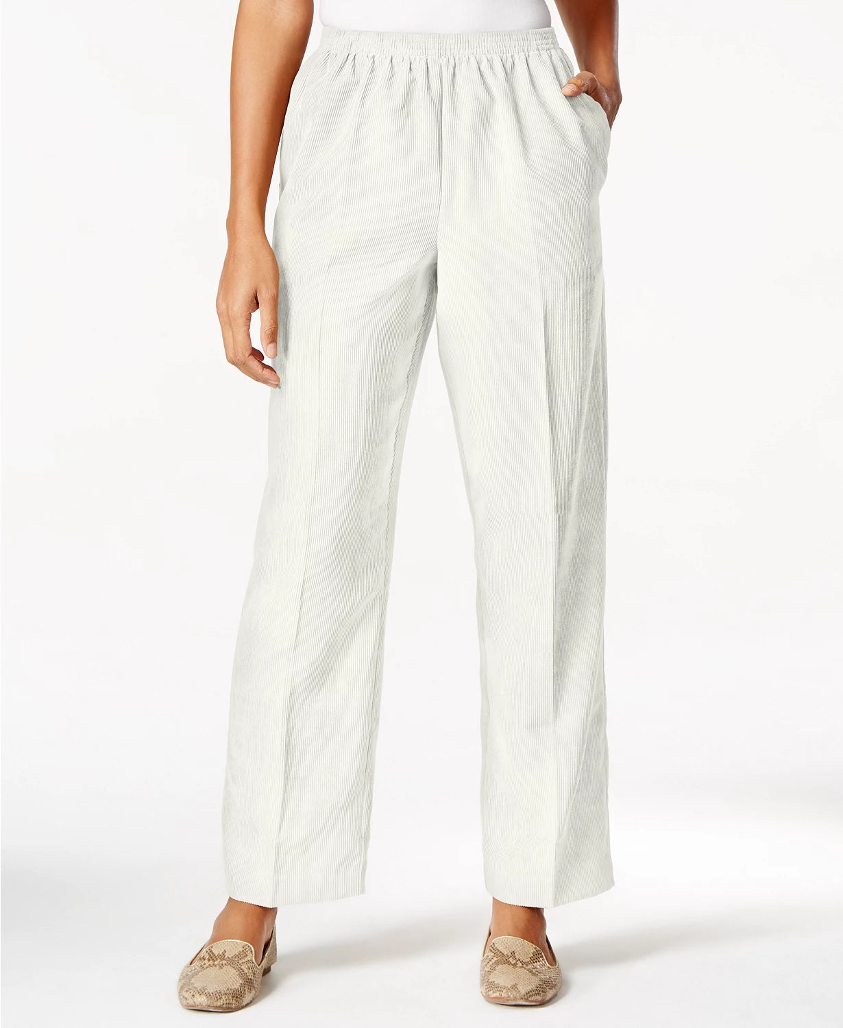 Calça de veludo cotelê clássica feminina Alfred Dunner, bege, tamanho 18P