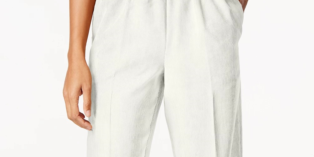 Calça de veludo cotelê clássica feminina Alfred Dunner, bege, tamanho 18P