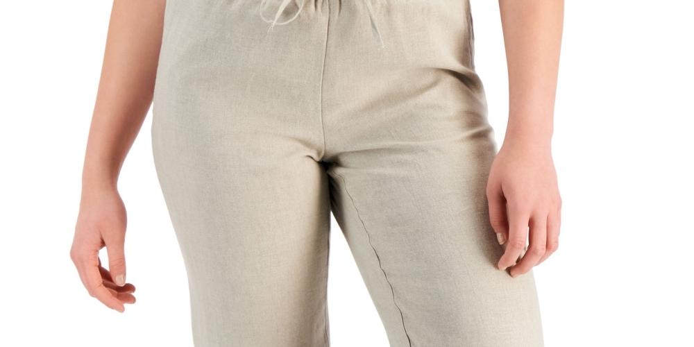 Calça Capri Feminina Charter Club de Linho com Cintura Amarrada, Marrom, Tamanho X-G