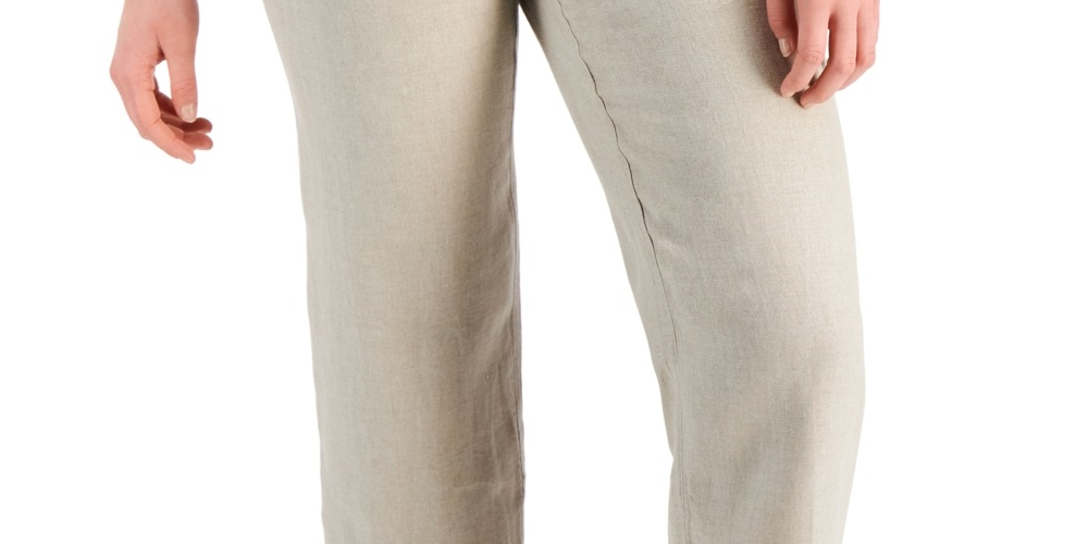 Calça Capri Feminina Charter Club de Linho com Cintura Amarrada, Marrom, Tamanho X-G