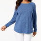 Karen Scott Blusa feminina de algodão mesclado com bainha curva, azul, tamanho X-S