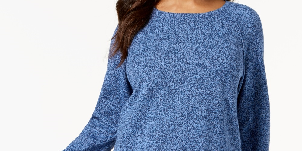 Karen Scott Blusa feminina de algodão mesclado com bainha curva, azul, tamanho X-S