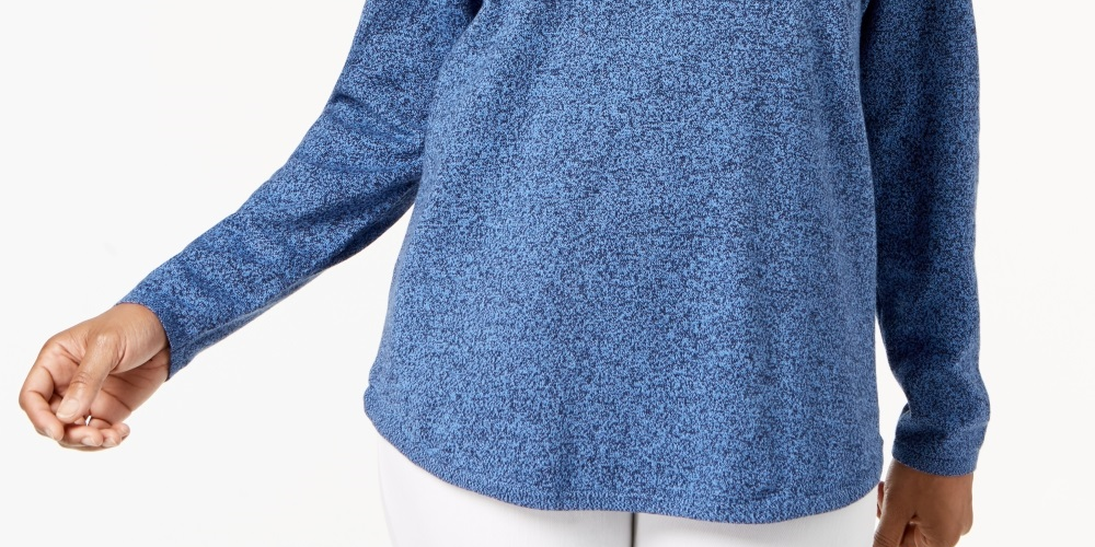 Karen Scott Blusa feminina de algodão mesclado com bainha curva, azul, tamanho X-S