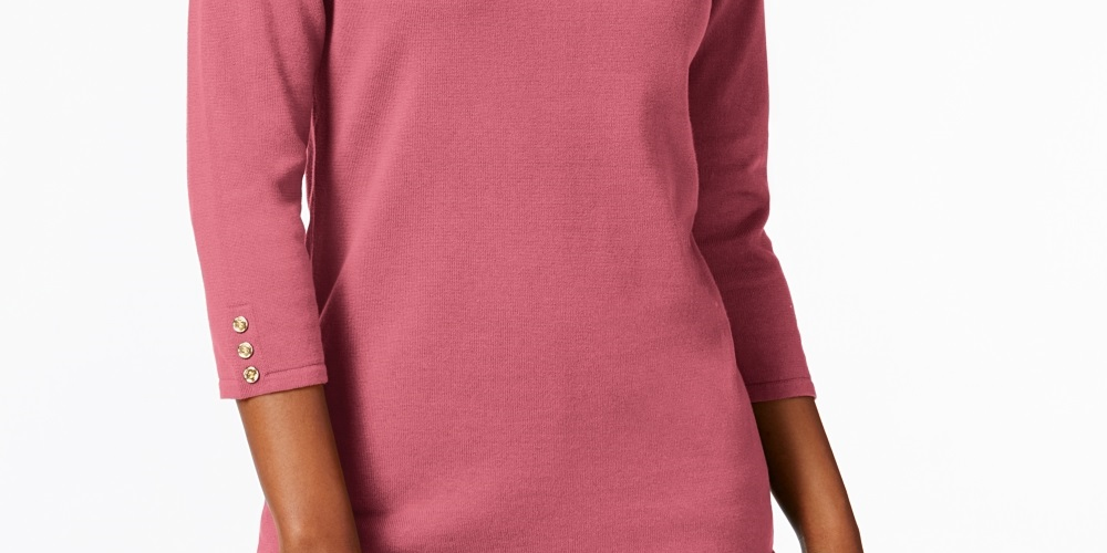 Suéter feminino Karen Scott de algodão com acabamento em botões, rosa, tamanho PS