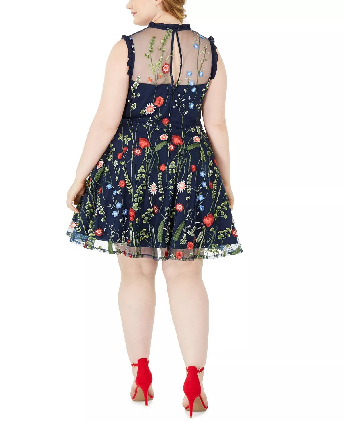 Vestido feminino bordado floral da moda City Studios, azul, tamanho pequeno e pequeno