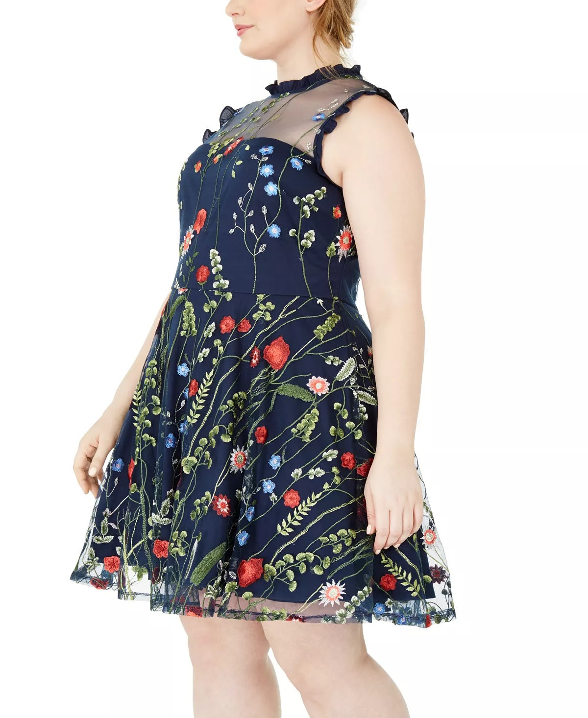 Vestido feminino bordado floral da moda City Studios, azul, tamanho pequeno e pequeno