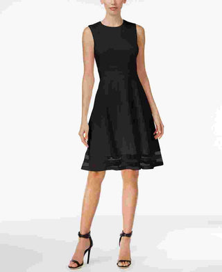 Vestido Calvin Klein Feminino Sem Mangas Gola Joia Comprimento Joelho Ajuste + Flare Preto Tamanho 4 Petite