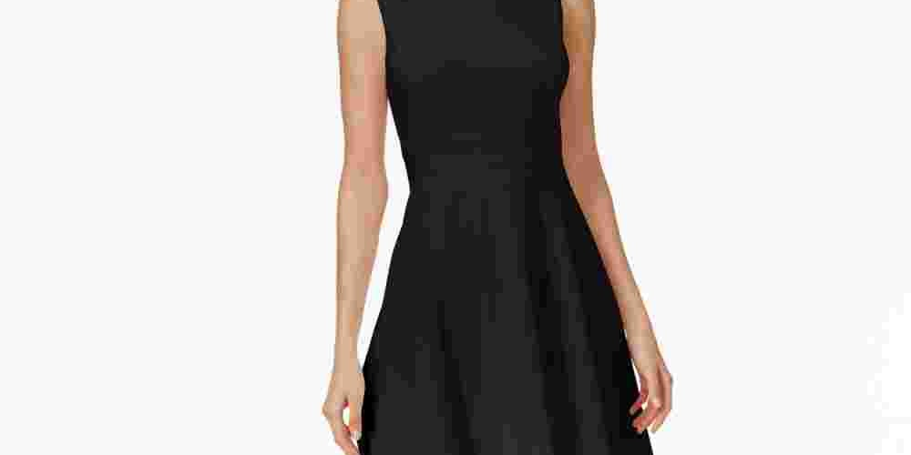 Vestido Calvin Klein Feminino Sem Mangas Gola Joia Comprimento Joelho Ajuste + Flare Preto Tamanho 4 Petite