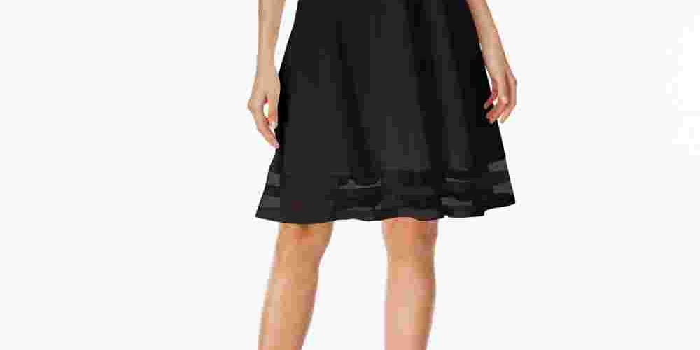 Vestido Calvin Klein Feminino Sem Mangas Gola Joia Comprimento Joelho Ajuste + Flare Preto Tamanho 4 Petite