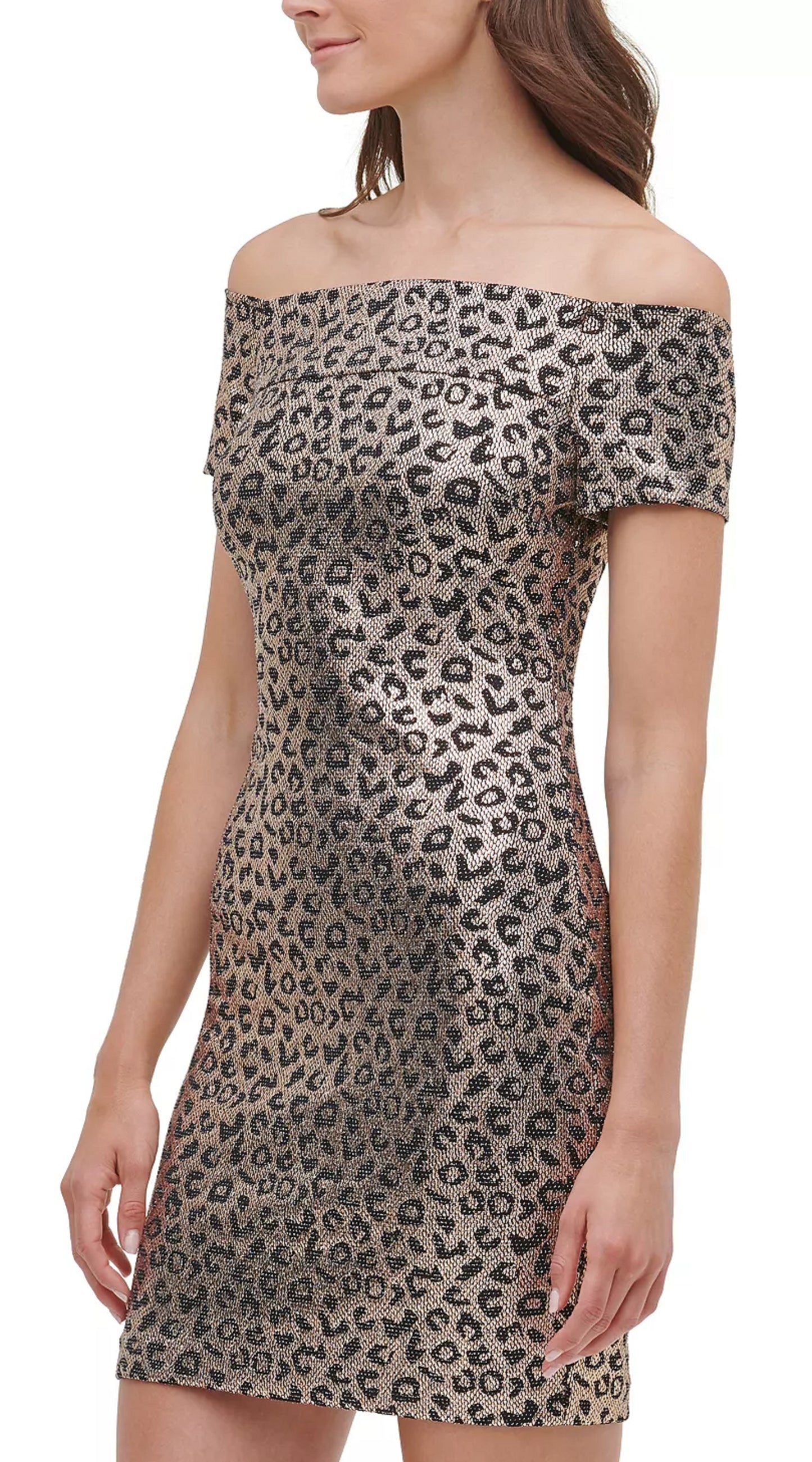 Vestido feminino Guss com estampa animal e ombros de fora, amarelo, tamanho 4