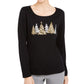 Camisa feminina Karen Scott Sparkle Holiday Graphic, preta, tamanho médio