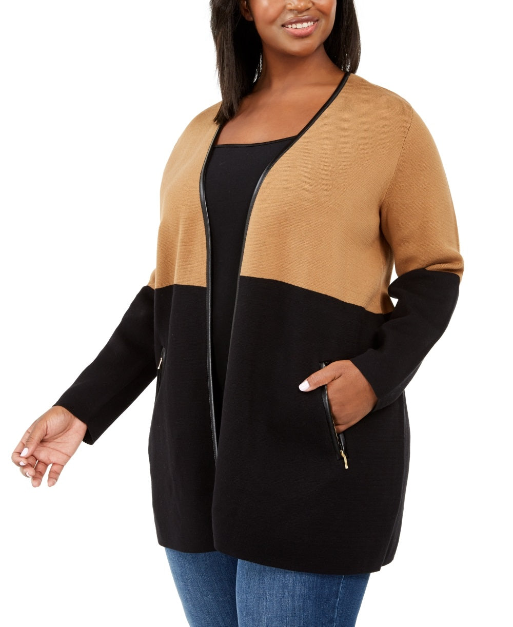 Cardigan feminino Charter Club Plus Milano bicolor marrom tamanho 4X