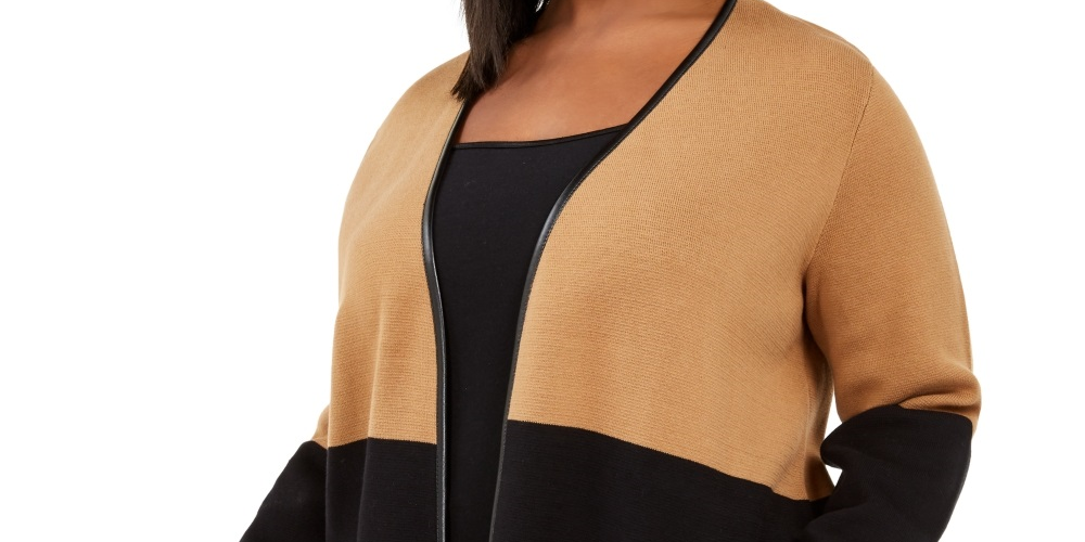 Cardigan feminino Charter Club Plus Milano bicolor marrom tamanho 4X