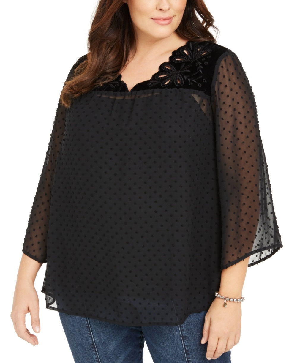 Top de veludo com jugo de bolinhas suíças feminino Style &amp; Co Plus, preto, tamanho 4X
