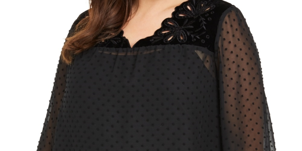 Top de veludo com jugo de bolinhas suíças feminino Style &amp; Co Plus, preto, tamanho 4X