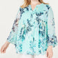 Top feminino plus size com babados e estampa em camadas Charter Club, azul, tamanho 0X