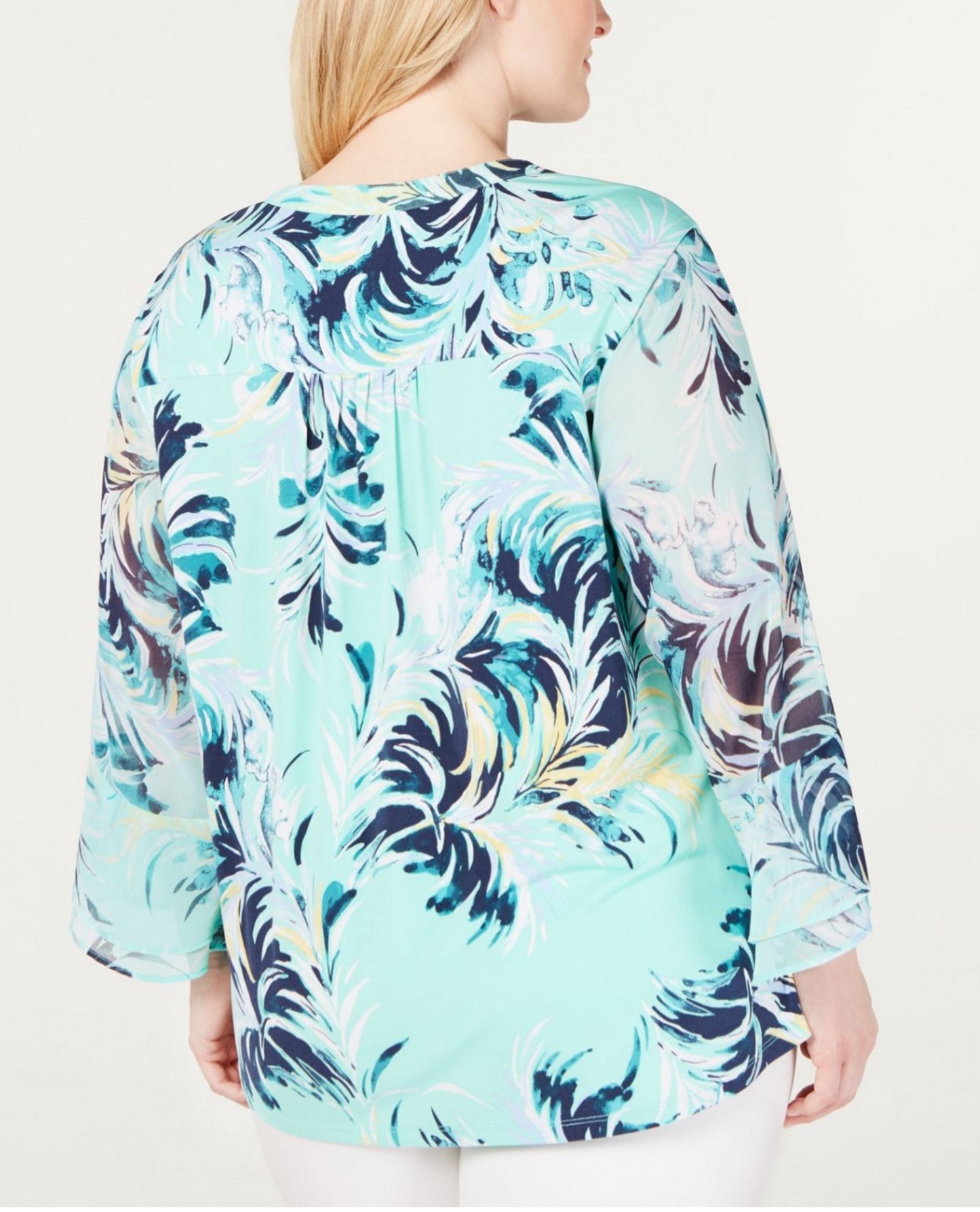 Top feminino plus size com babados e estampa em camadas Charter Club, azul, tamanho 0X