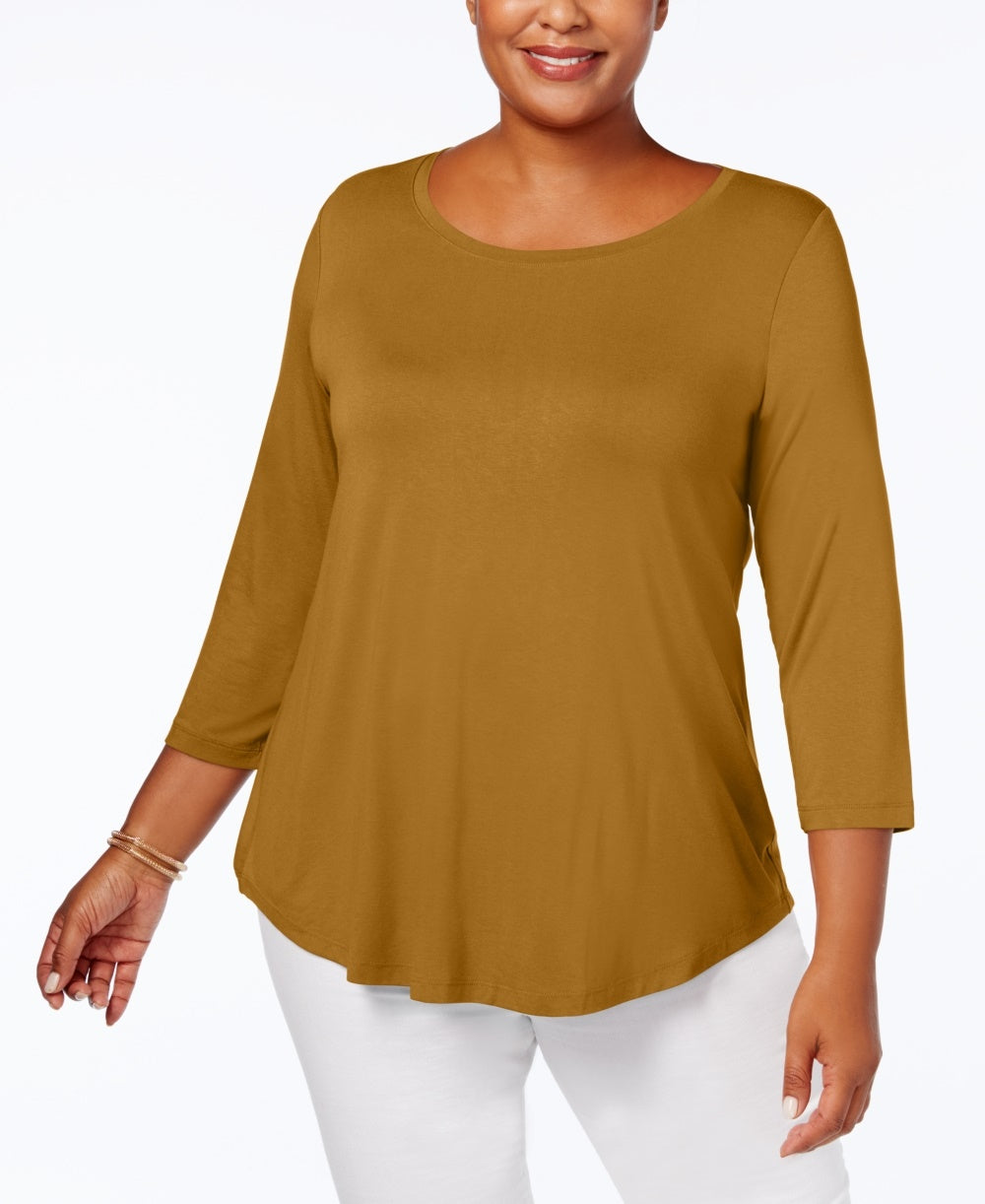 JM Collection Top feminino plus size com decote redondo, amarelo, tamanho 0X