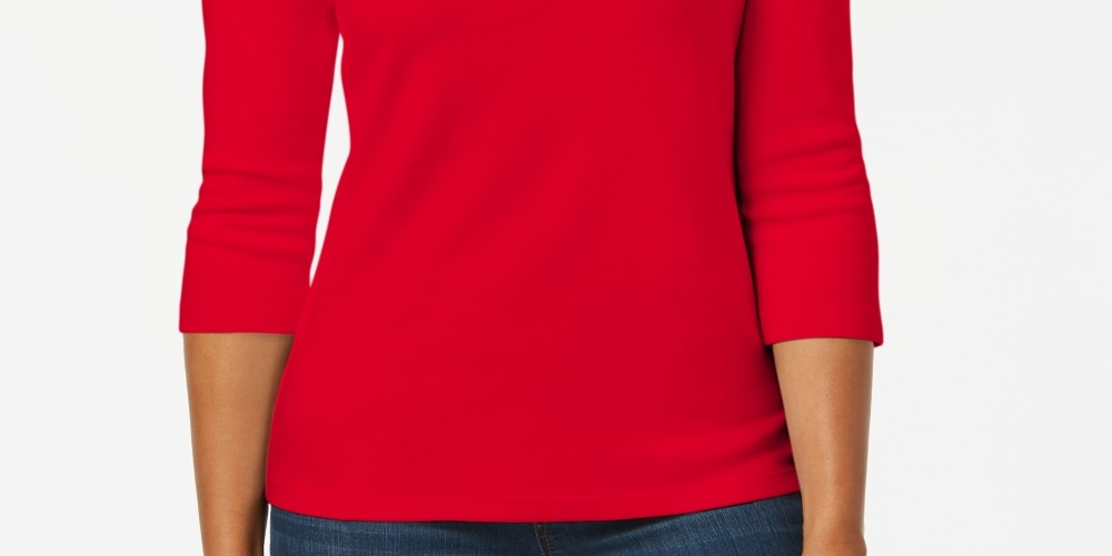 Camisa Henley de algodão pequena feminina Karen Scott, vermelha brilhante, tamanho PS