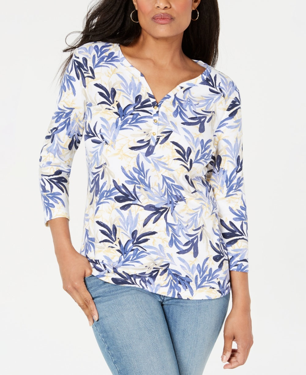 Karen Scott Henley estampado azul marinho feminino tamanho pequeno médio