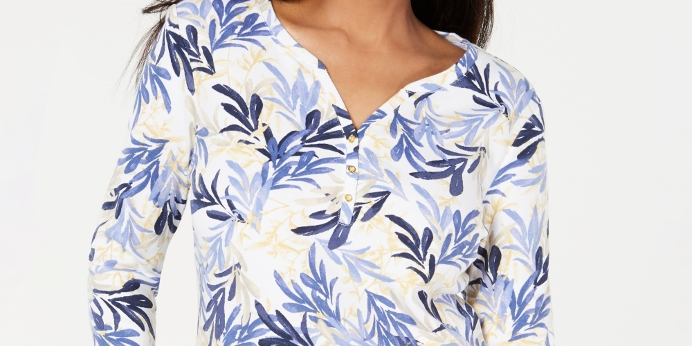 Karen Scott Henley estampado azul marinho feminino tamanho pequeno médio