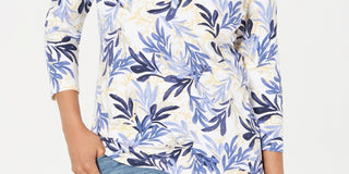 Karen Scott Henley estampado azul marinho feminino tamanho pequeno médio