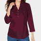 Camisa utilitária feminina Karen Scott de algodão com gola Johnny, vermelha, tamanho X-S