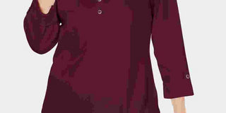 Camisa utilitária feminina Karen Scott de algodão com gola Johnny, vermelha, tamanho X-S