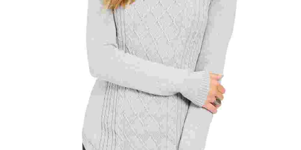 Camiseta feminina Charter Club cinza estampada, manga comprida, gola redonda, tamanho extragrande