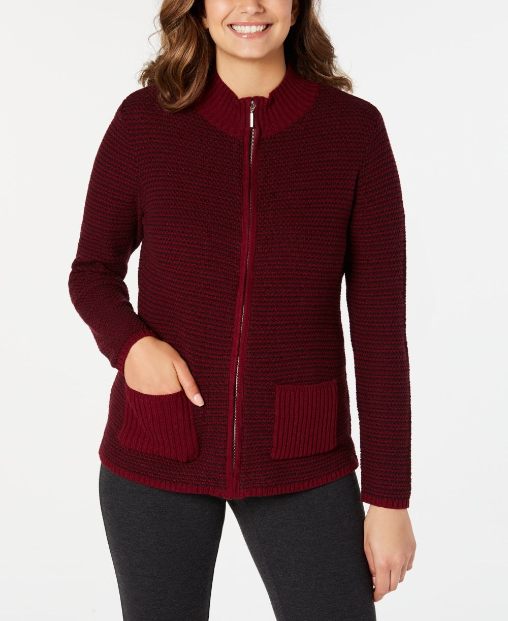 Karen Scott Cardigan Feminino Texturizado com Zíper Frontal Vermelho Tamanho Pequeno