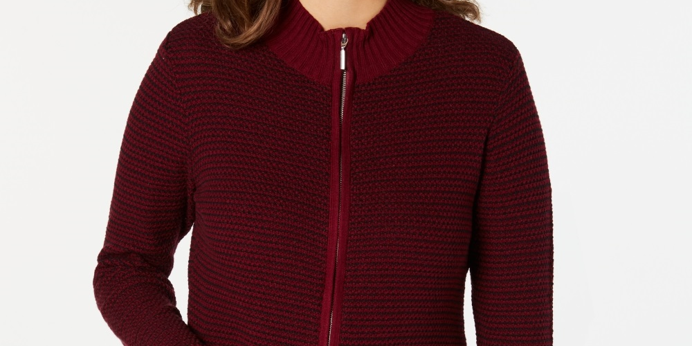 Karen Scott Cardigan Feminino Texturizado com Zíper Frontal Vermelho Tamanho Pequeno