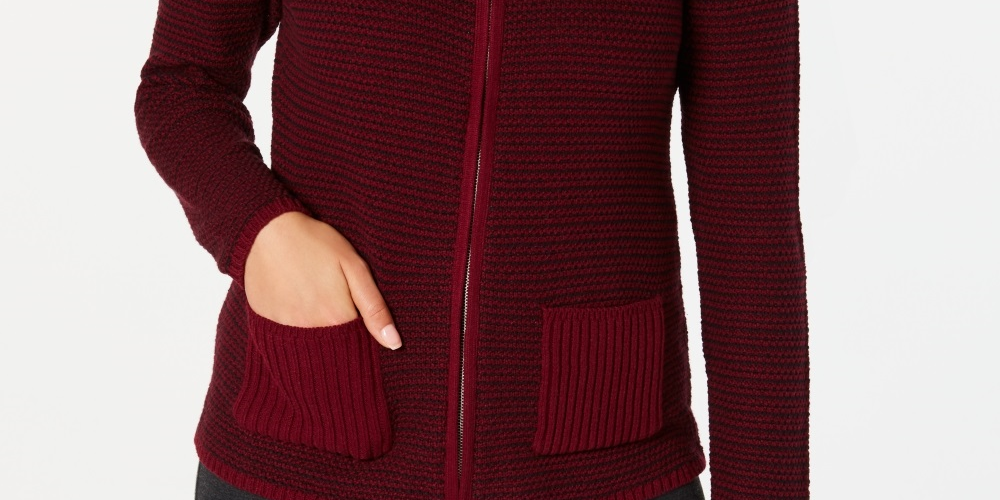 Karen Scott Cardigan Feminino Texturizado com Zíper Frontal Vermelho Tamanho Pequeno