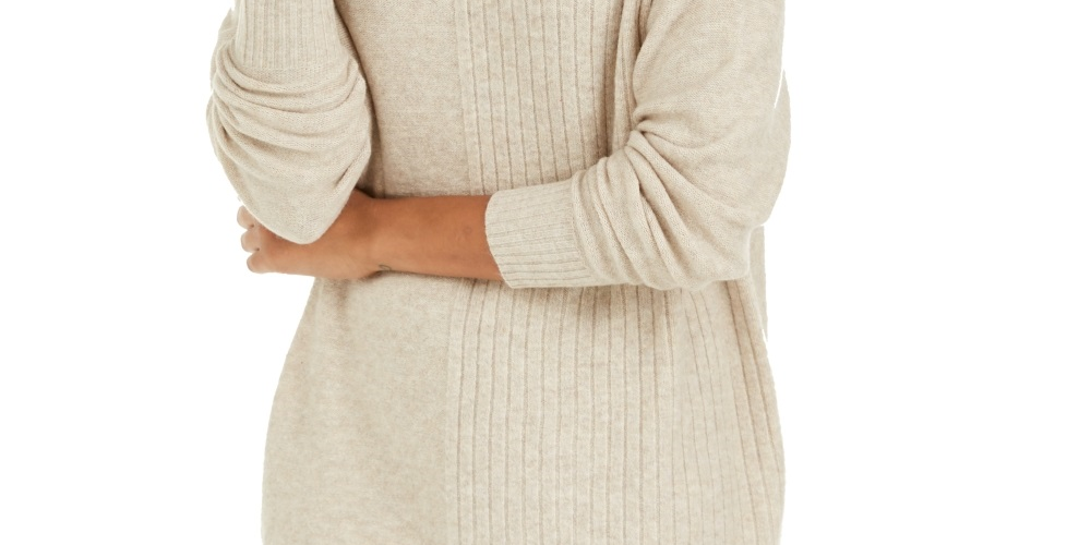 Suéter feminino canelado gola alta estilo &amp; co bege tamanho PL