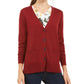 Cardigan feminino de lã merino com decote em V, vermelho, tamanho extrapequeno