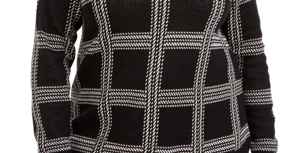 Suéter xadrez metálico plus size feminino Charter Club, preto, tamanho 4X
