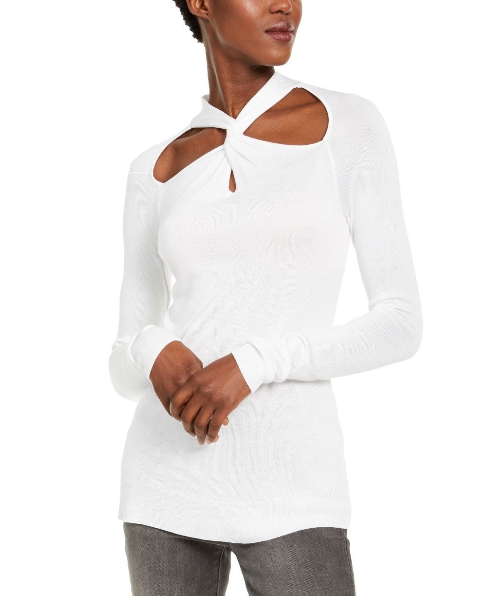 Suéter feminino Michael Kors Twisted, branco, tamanho médio