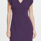 Vestido feminino DKNY com decote em V e babados, manga curta, roxo, tamanho 2