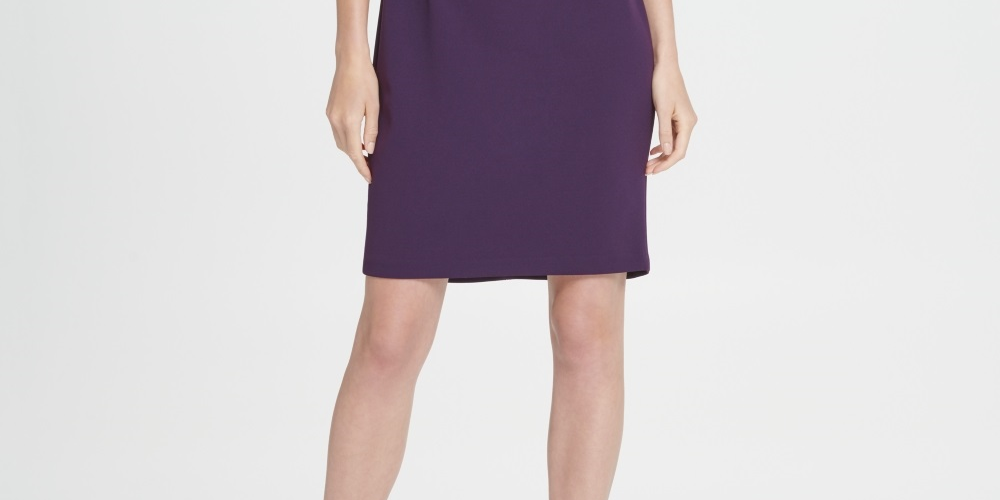 Vestido feminino DKNY com decote em V e babados, manga curta, roxo, tamanho 2