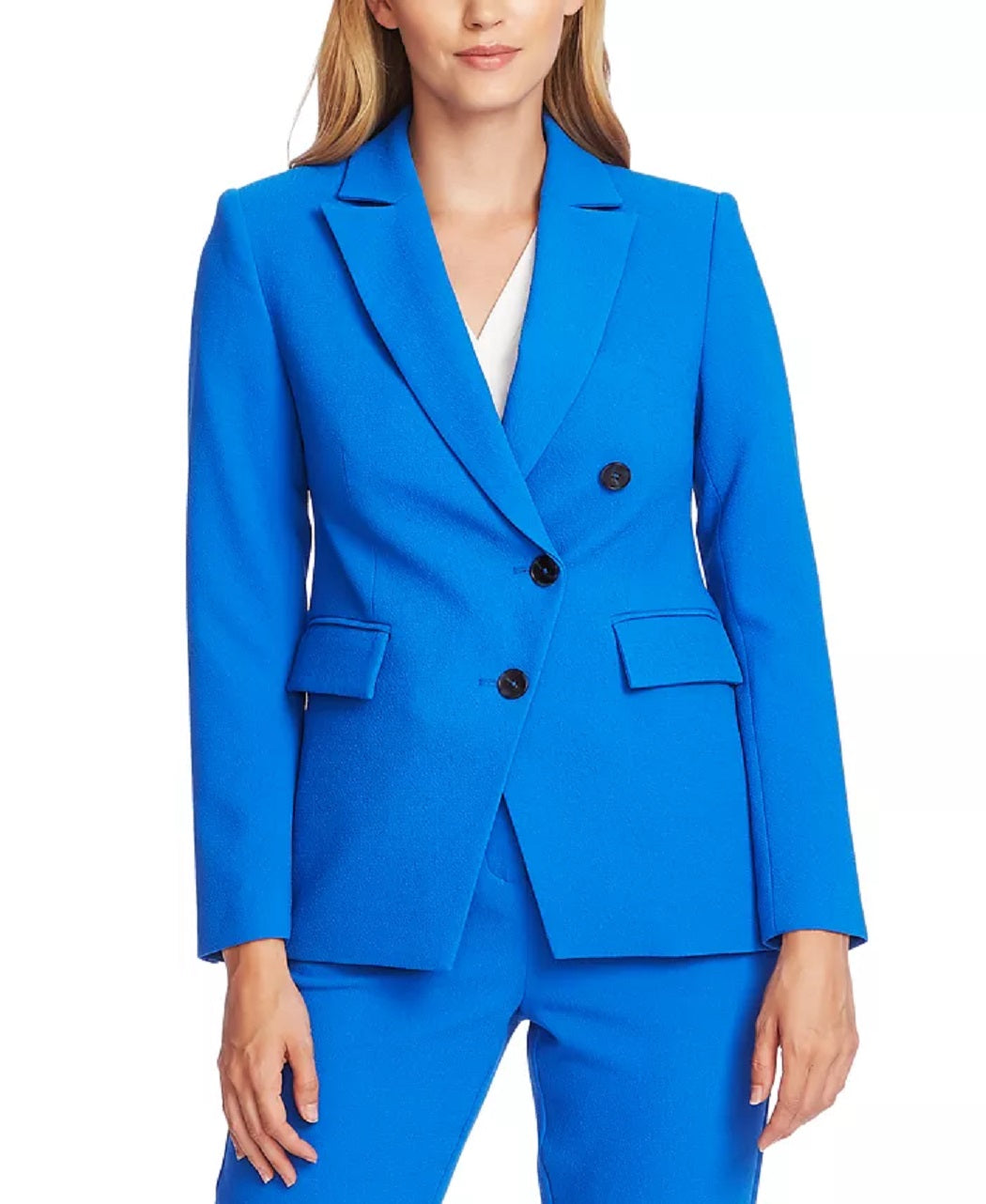 Blazer feminino Vince Camuto de crepe parisiense com frente assimétrica, azul, tamanho 6