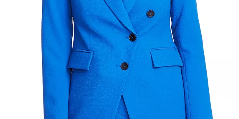 Blazer feminino Vince Camuto de crepe parisiense com frente assimétrica, azul, tamanho 6