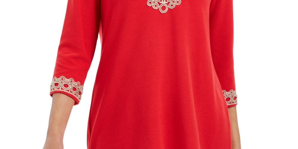 Túnica feminina Charter Club com acabamento em renda, vermelha, tamanho pequeno