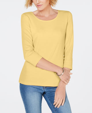 Karen Scott Top feminino com decote redondo, amarelo, tamanho grande