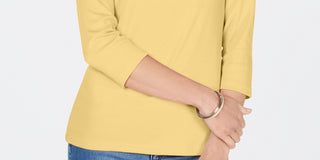 Karen Scott Top feminino com decote redondo, amarelo, tamanho grande